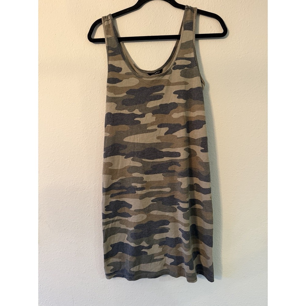 Lucky Brand  Camouflage Cotton Blend Green Tank Dress Cinched‎ Back Size Medium